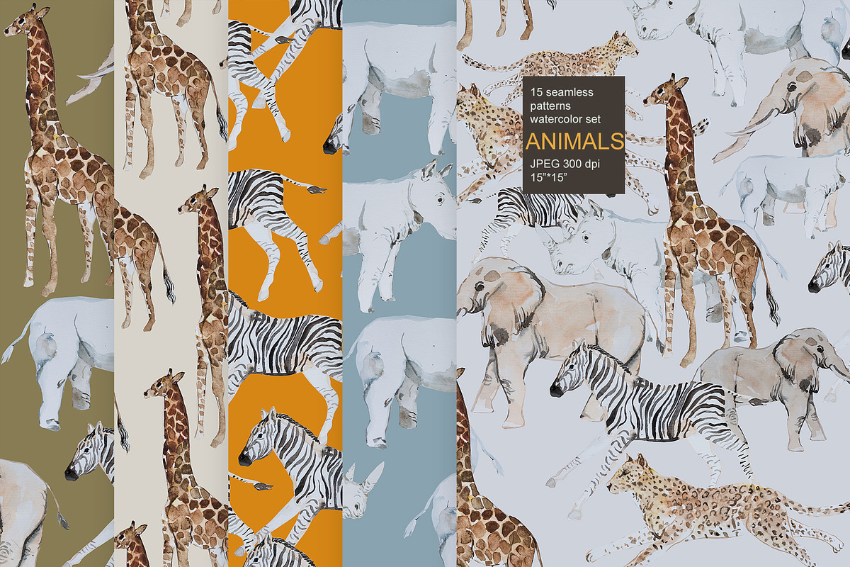 Animal watercolor seamless pack, a Pattern Graphic by PatternsBlooming (Photo 1 of 9)