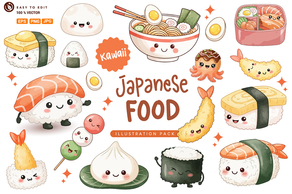 Kawaii Japanese Food - Clipart Sets, a Food Illustration by OtpirusGraphic (Photo 1 of 4)