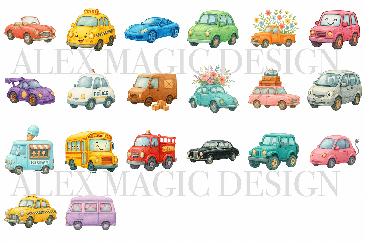 Car Clipart Set, a Decorative Illustration by Pati Charm Studio (Photo 2 of 8)