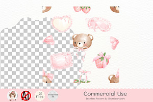 Coquette Teddy Bear Seamless Pattern