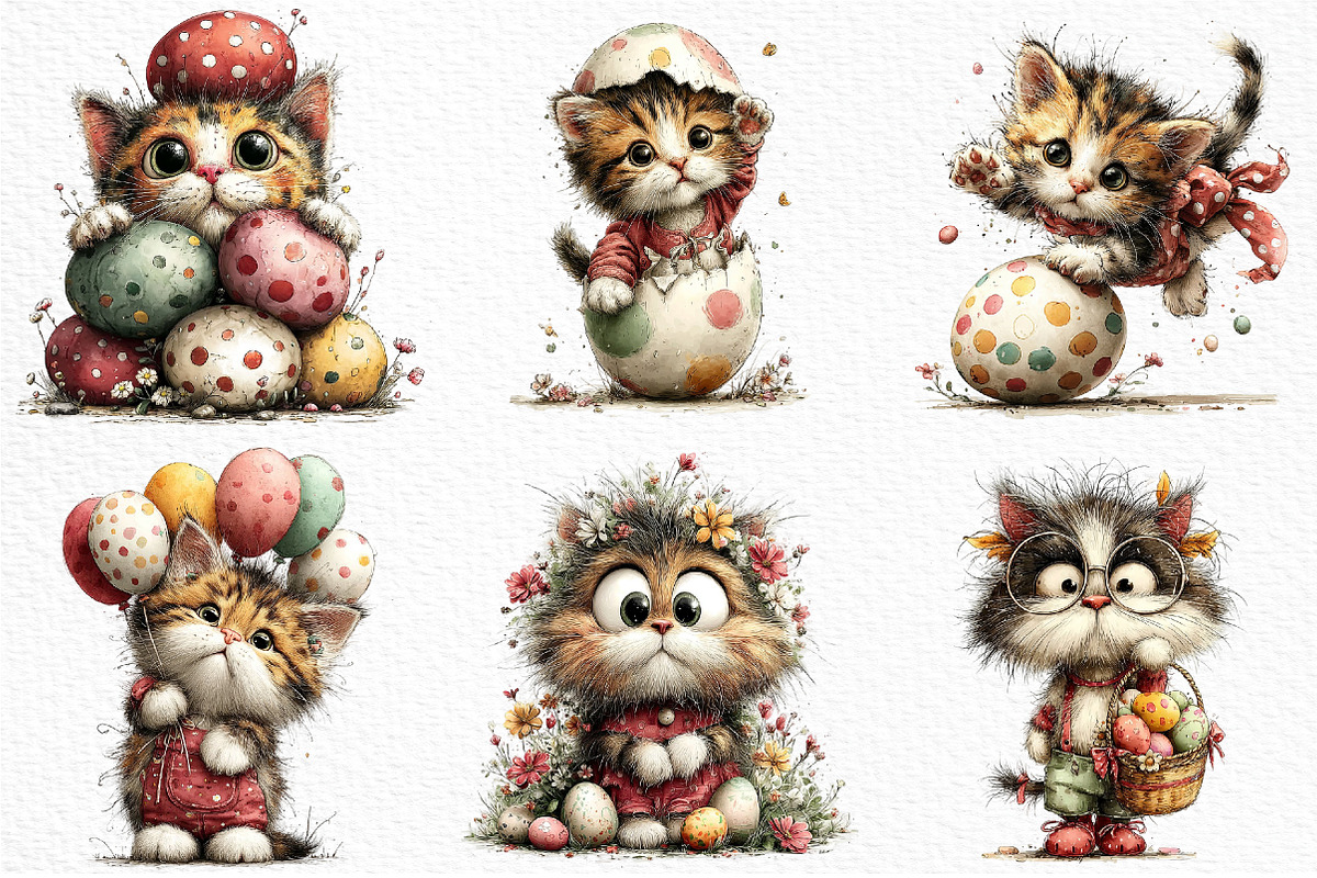 Whimsical Easter Cats Clipart Png, an Illustration by Craft Nest (Photo 3 of 10)