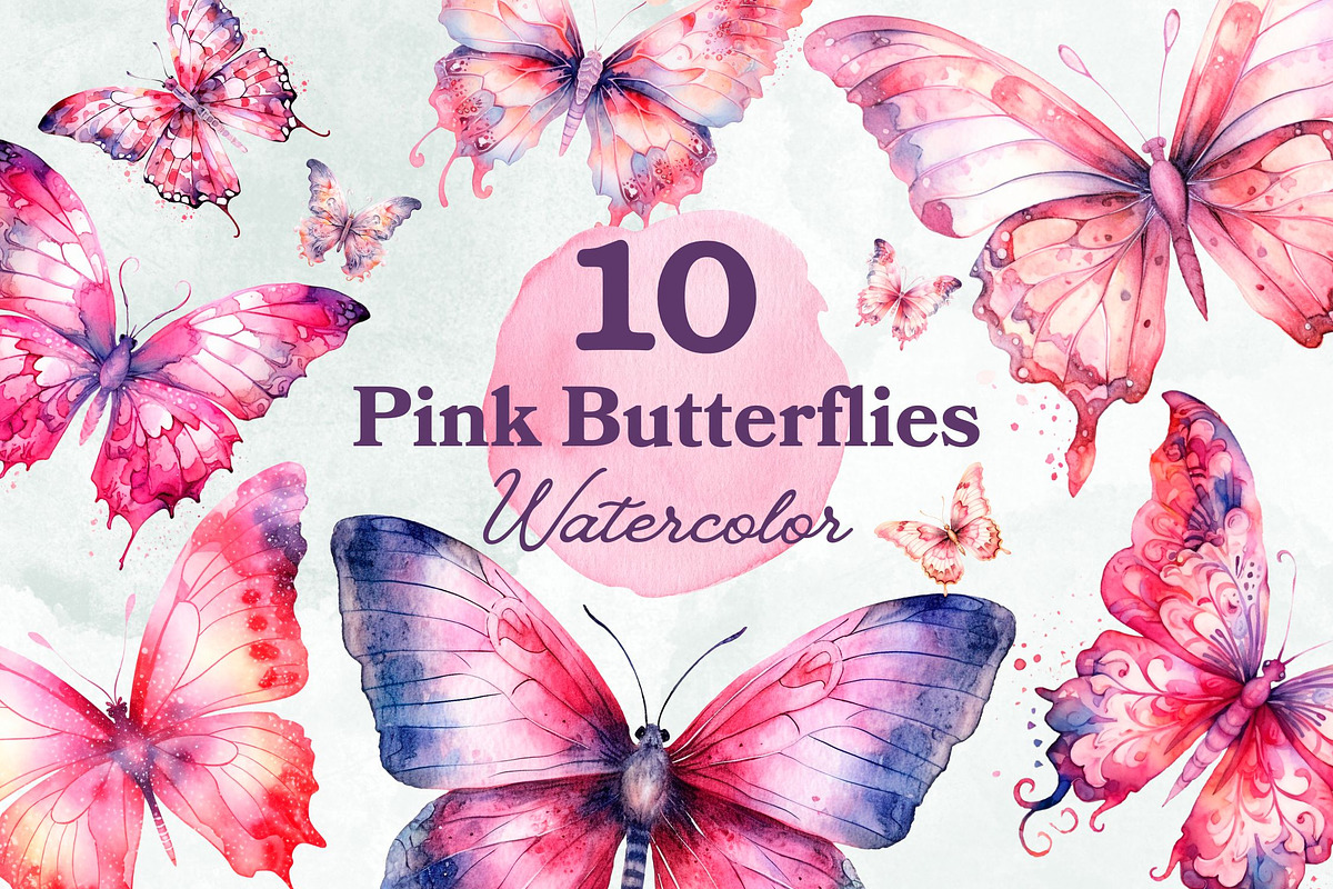 Pink Fantasy Butterflies Watercolor, an Animal Illustration by Loony Dream Designs (Photo 1 of 4)