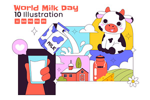 10 World Milk Day Illustration, a Food Illustration by denayunebgt