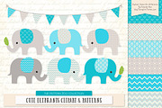 Tropical Blue Elephant Clipart, an Illustration by Amanda Ilkov (Thumbnail 1 of 4)