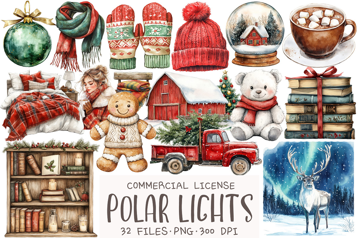 Christmas Polar Lights Clipart, an Illustration by OK Design (Photo 1 of 5)