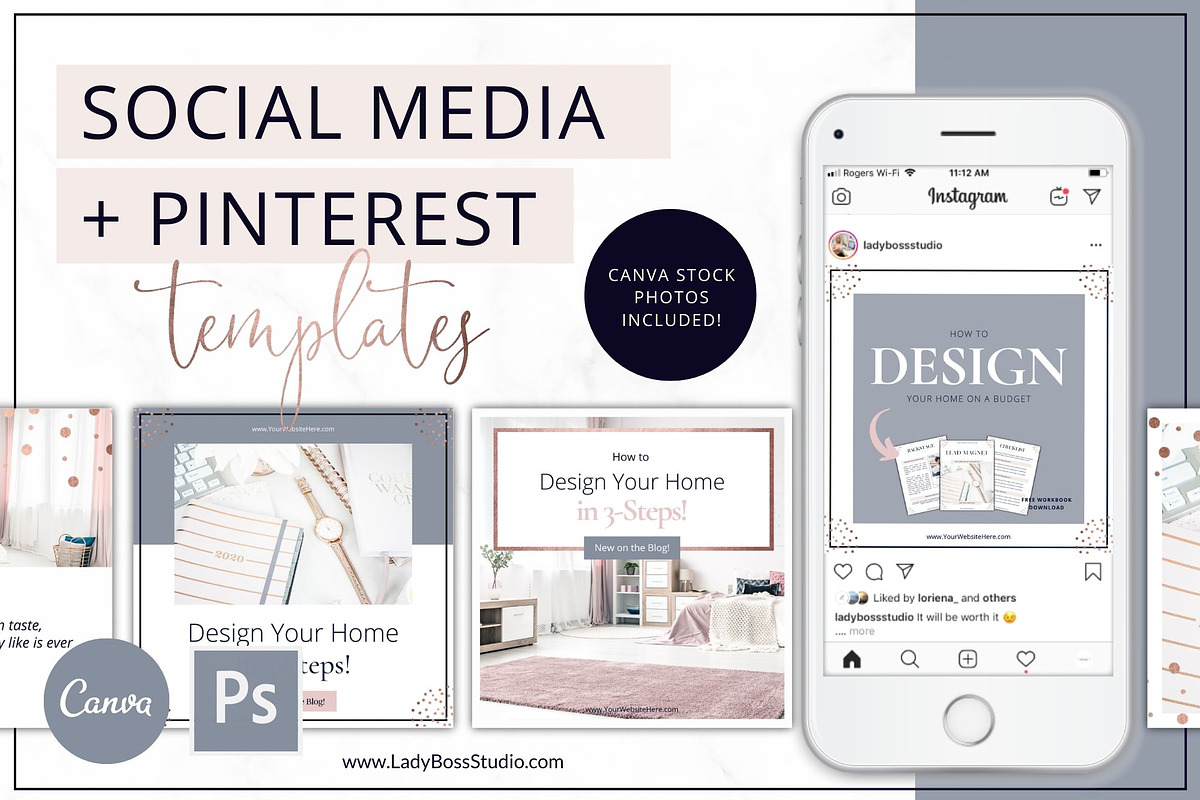 Social Media & Pinterest Rose Gold, a Social Media Template by Lady Boss Studio (Photo 1 of 6)