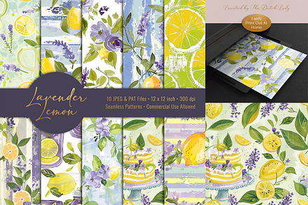 Lavender Lemon Seamless Patterns, a Pattern Graphic by The Dutch Lady Designs