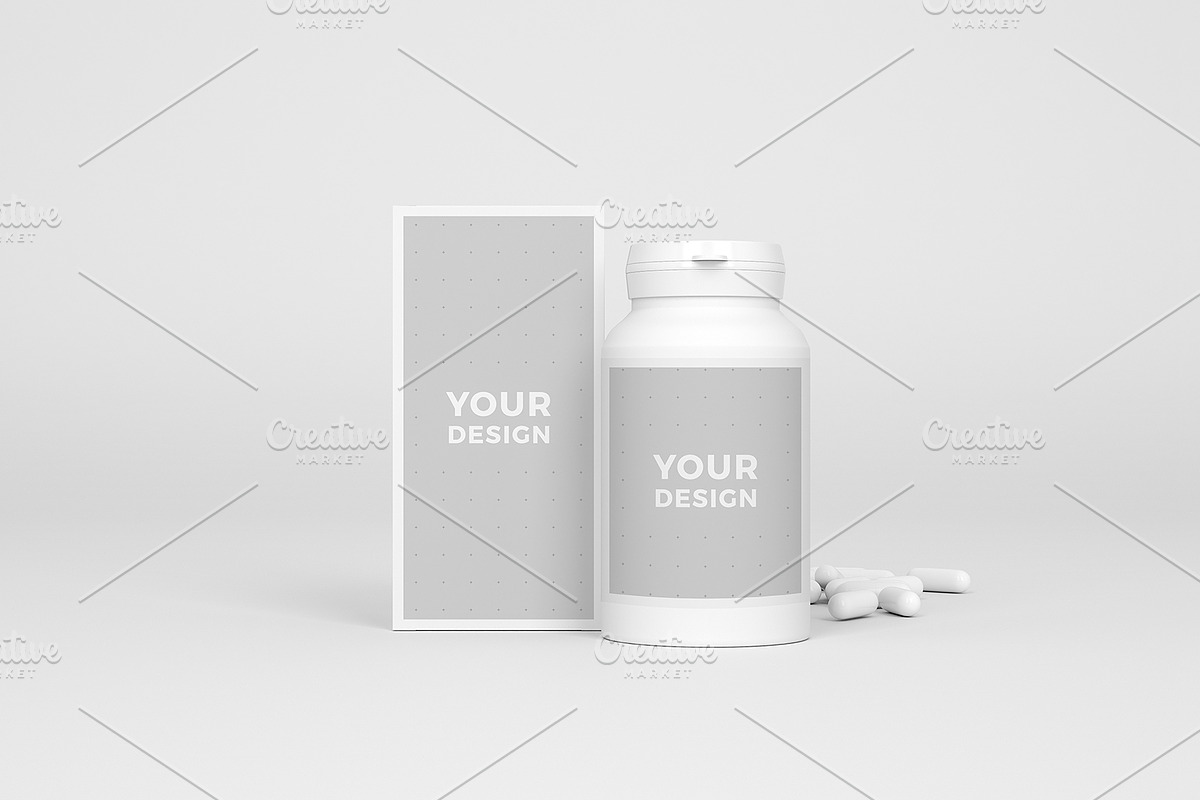 Medical mockup of bottle and box, a Cups & Container Mockup by Pykhtik Design Shop (Photo 2 of 2)