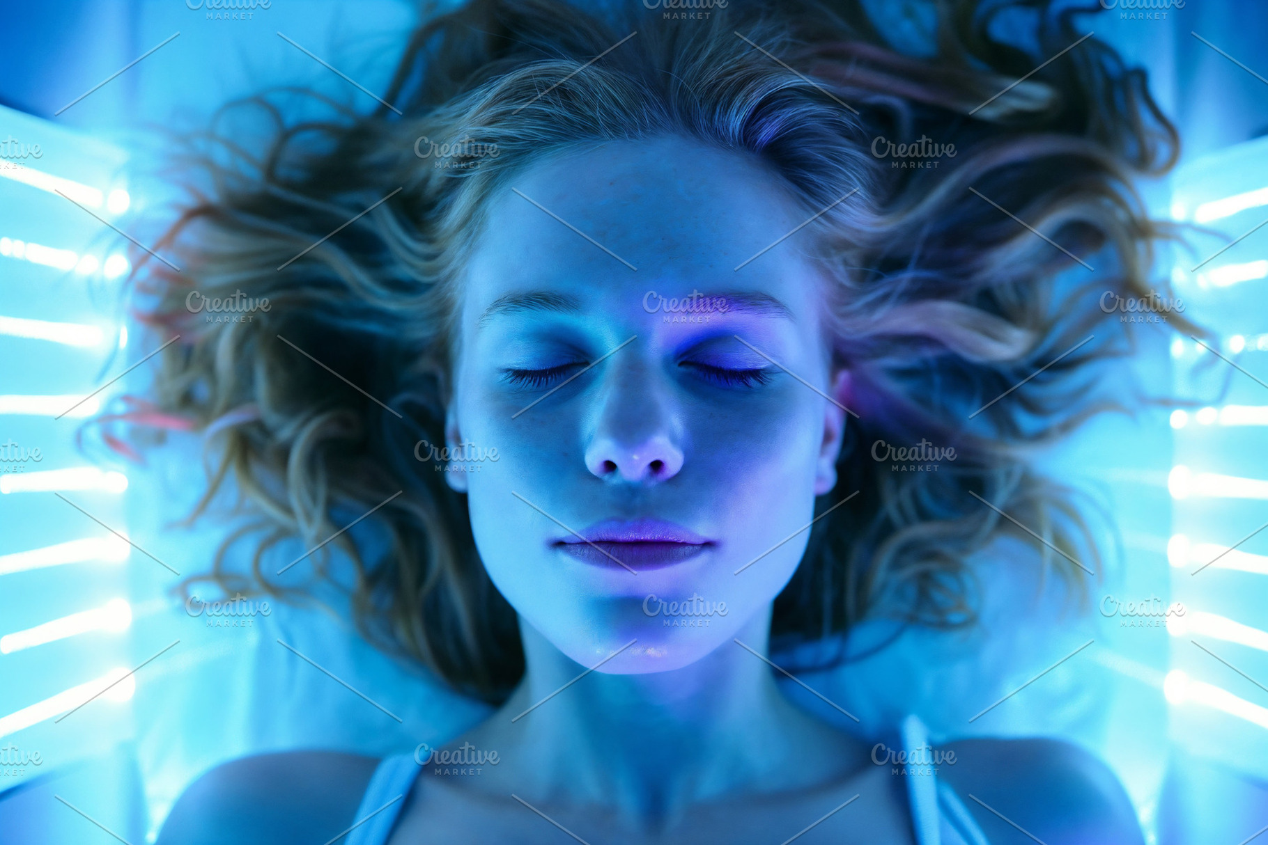 Woman Relaxing in Indoor Tanning Bed. Generative AI., a Health & Medical Photo by OSORIOartist