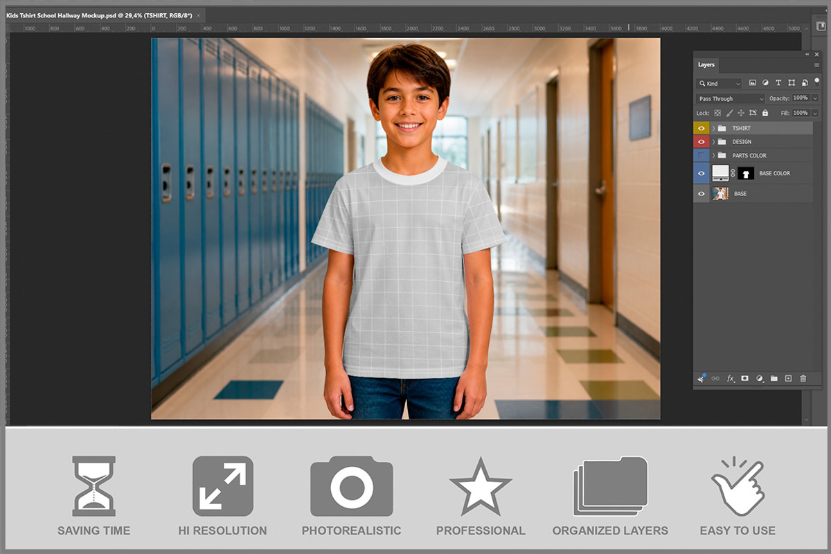 Kids T-shirt School Hallway Mock PSD, a Shirt Mockup by Bruno's Shop (Photo 2 of 3)