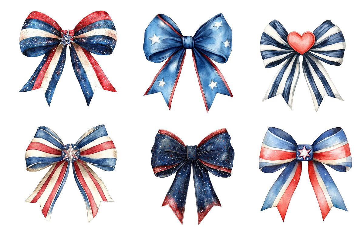 4th of July Bow Sublimation Clipart, an Illustration by Dream Creation (Photo 2 of 6)