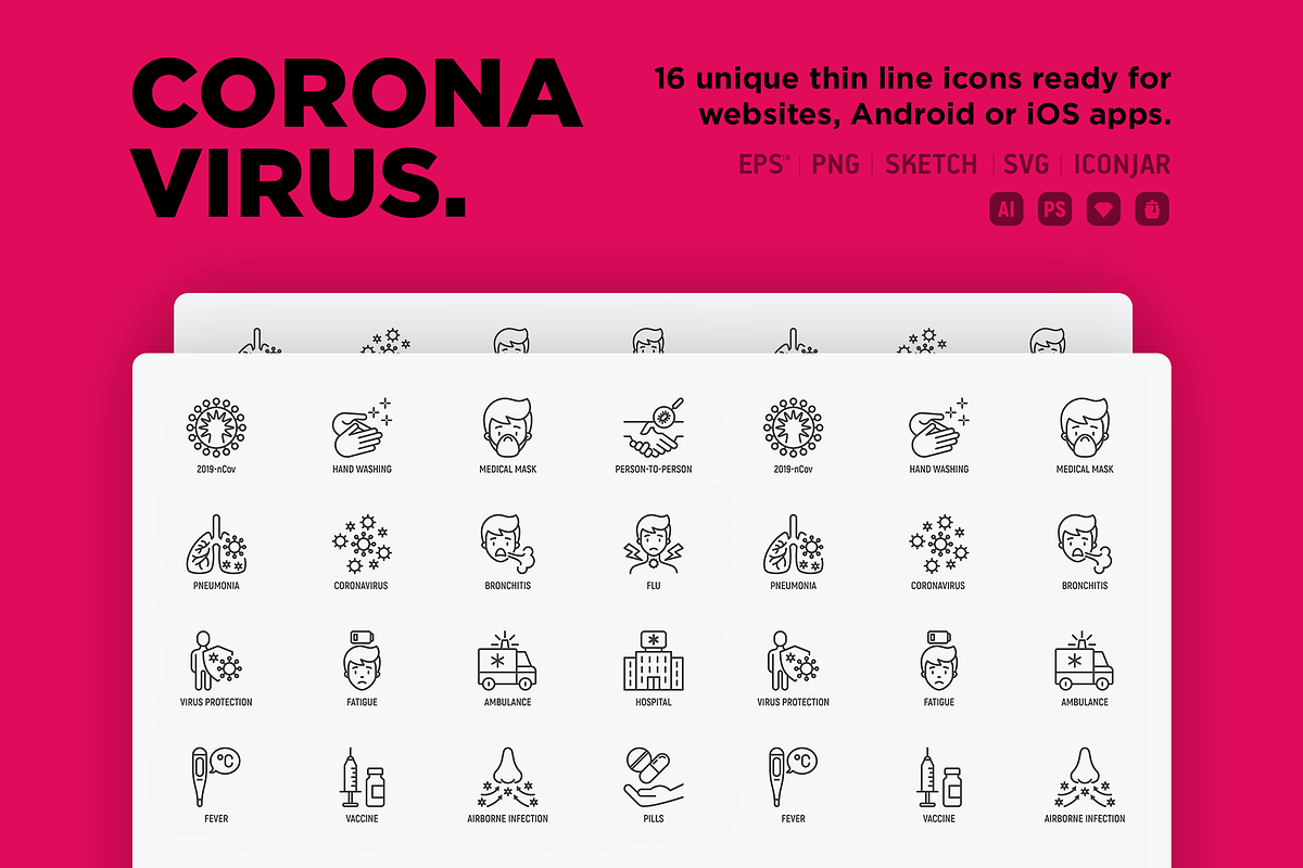 Coronavirus | 16 Thin Line Icons, an Outline Icon by Alex Blogoodf (Photo 2 of 15)