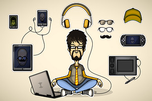 User with a Laptop Surrounded Device