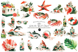 Watercolor Beach Clipart Set, an Illustration by DreamCafeArt