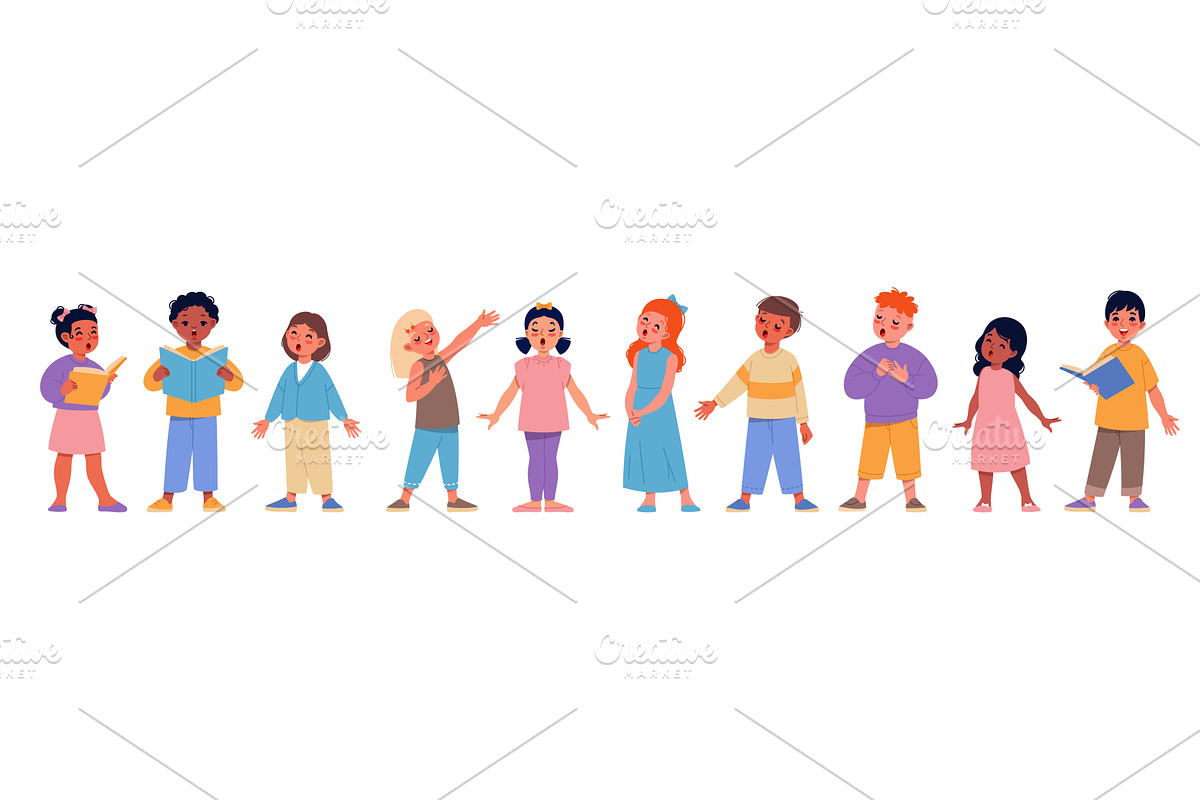 Funny young vocalists. Cute kids, a Person Illustration by YummyBuum