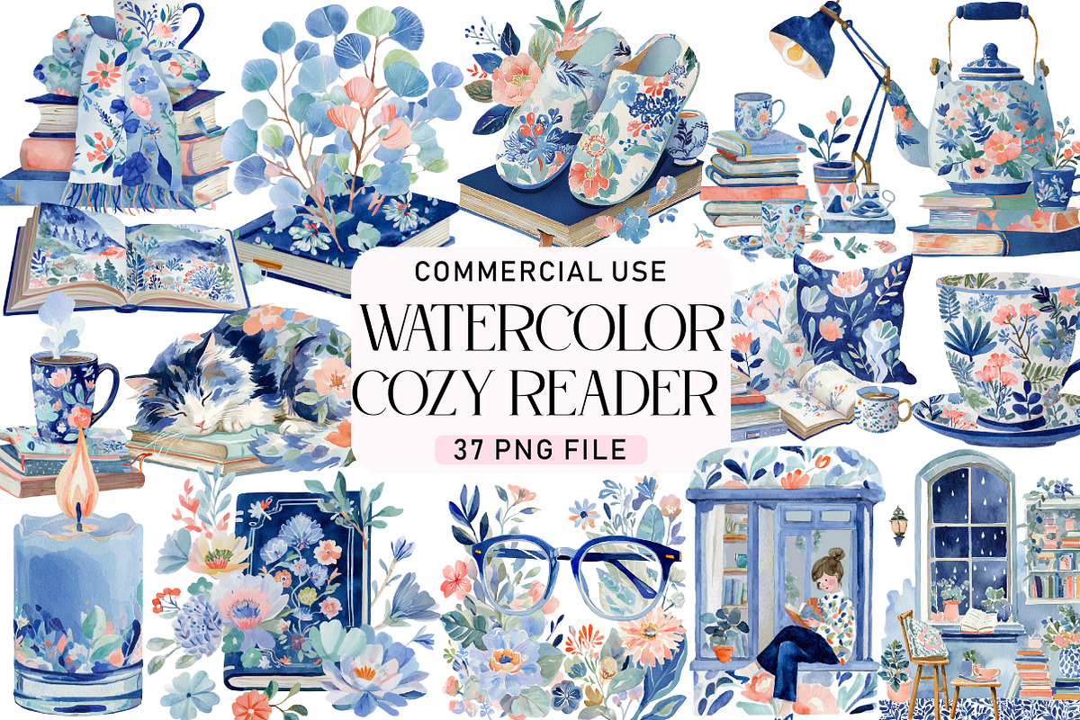 Cozy Reader Watercolor Clipart Set, a Seasonal Illustration by Daily.Designs (Photo 1 of 4)
