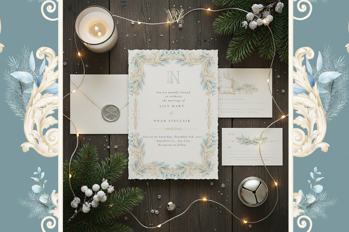 Winter Deer Borders, wedding png, a Decorative Illustration by WonderWonder (Photo 16 of 18)