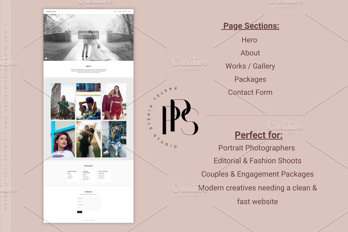 Photographer HTML Website Template, a HTML Template by Pastel Pixels Studio (Photo 2 of 3)