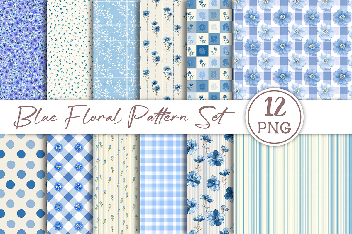 Blue Floral Pattern Set, a Pattern Graphic by Libby Wishes (Photo 1 of 5)