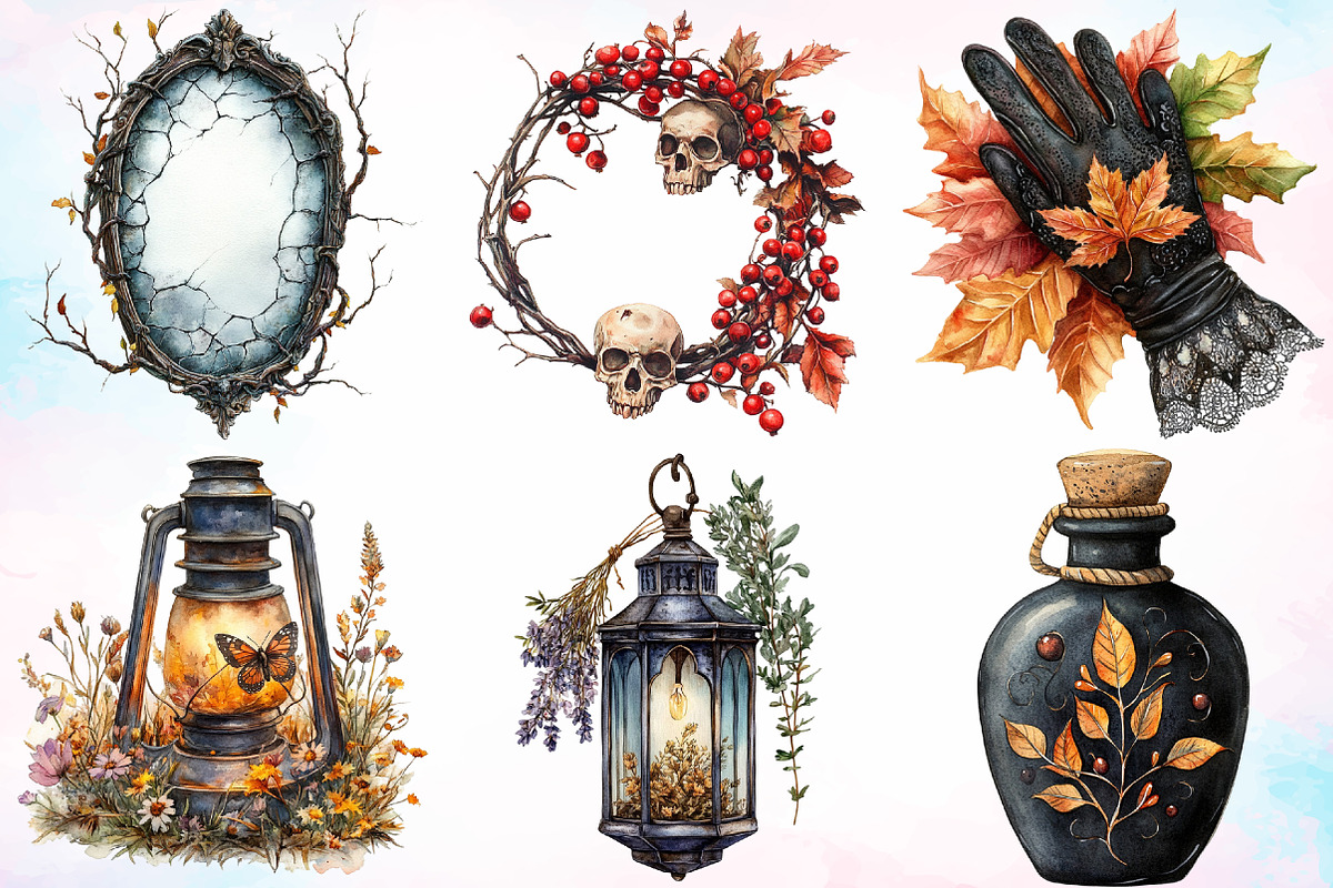 Watercolor Gothic Autumn Clipart PNG, a Seasonal Illustration by Canvas Craft (Photo 3 of 3)
