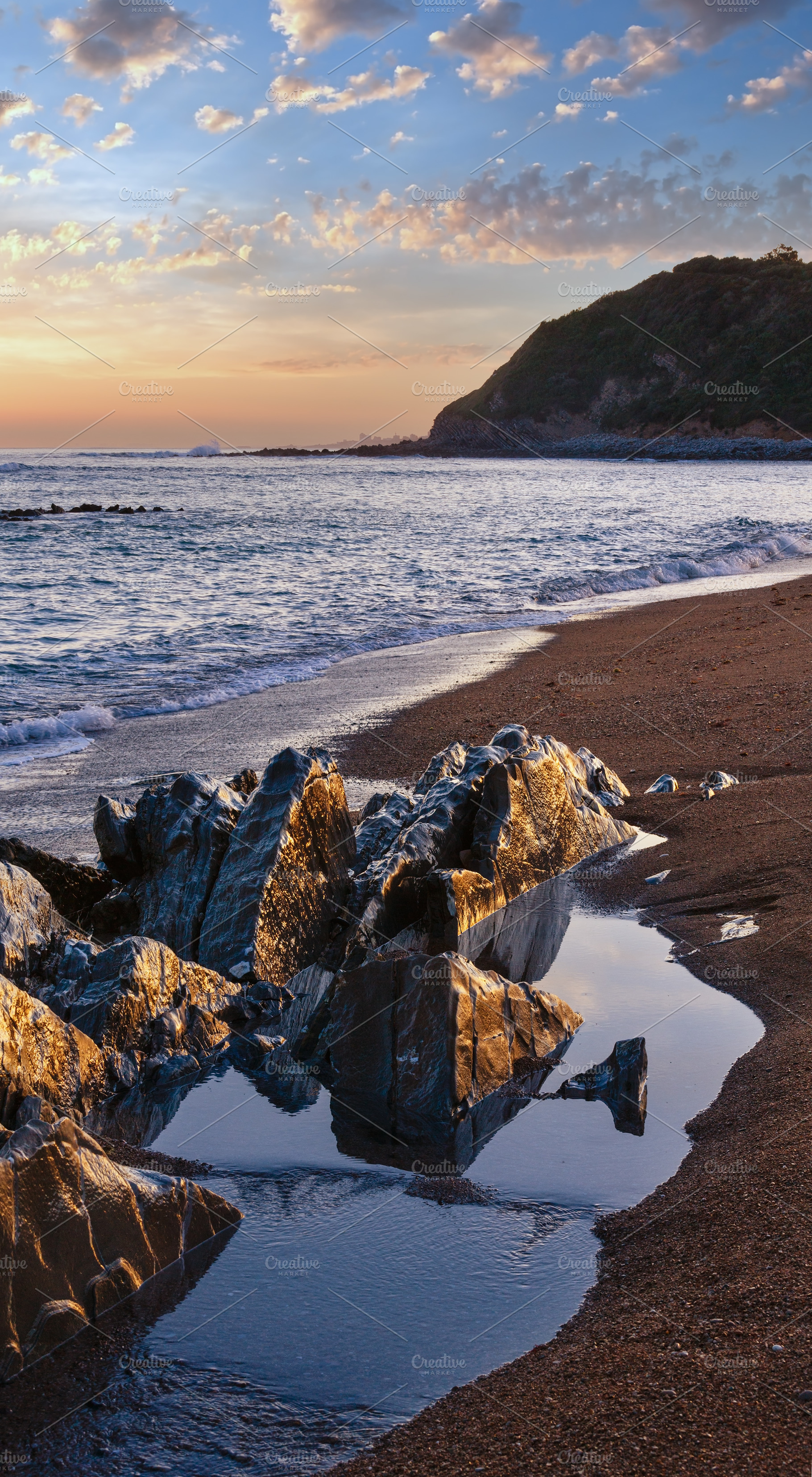 Sunrise ocean view from beach (Bay of Biscay)., a Nature Photo by YuriyB