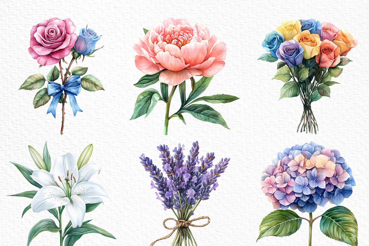 Watercolor Bouquet Clipart, an Illustration by Craft Nest (Photo 3 of 6)