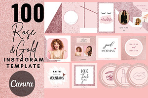 100 Rose  Gold instagram templae. Pi