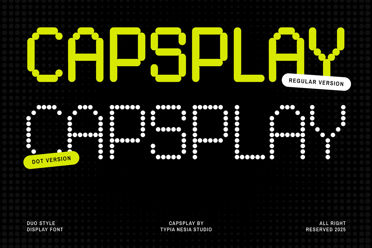 Capsplay -  Futuristic Dot Pixel, a Sans Serif Font by Typia Nesia (Photo 1 of 14)