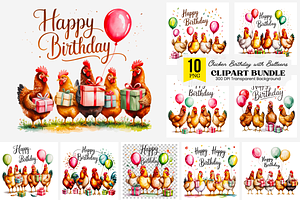 10 Funny Chicken Birthday PNG, a Graphic by Clipart Bloom
