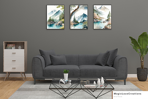 Watercolor Mountain Print Wall Decor