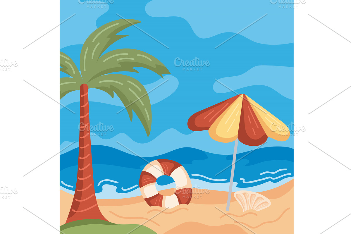 umbrella and float beach, an Illustration by studiogstock