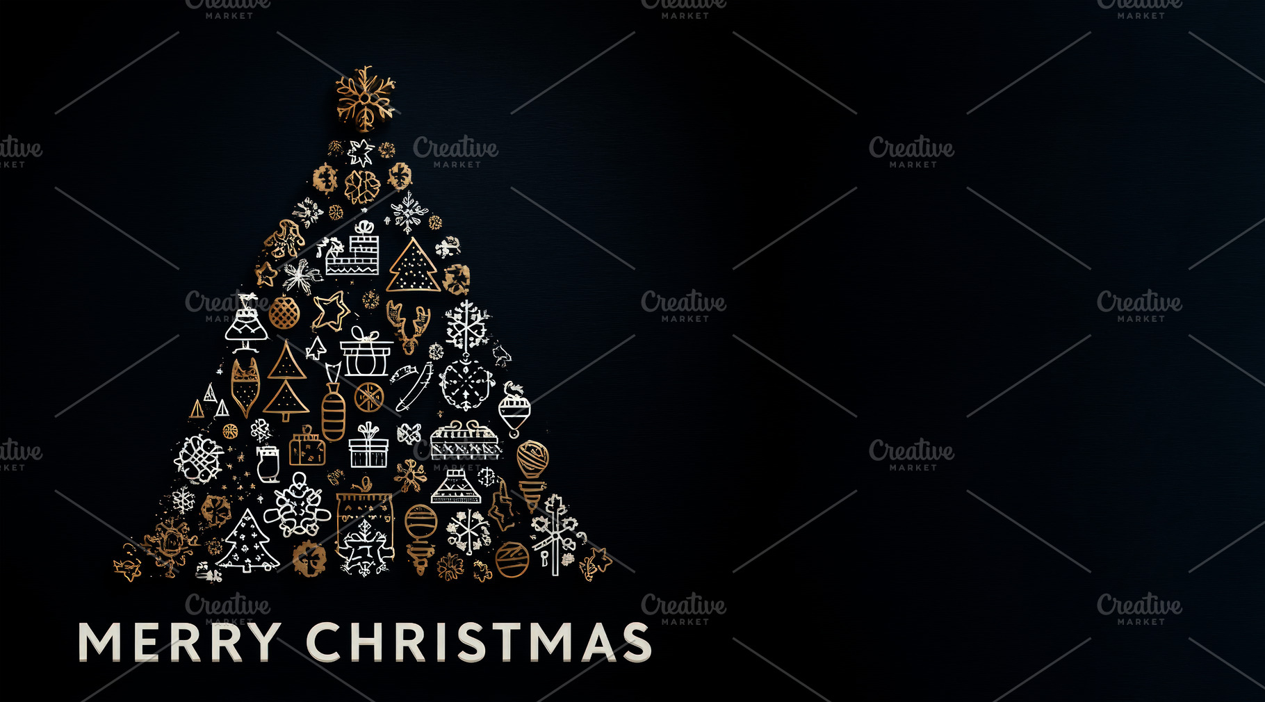Christmas tree silhouette filled with gold and white festive ico, a Holiday Photo by José Manuel Gelpi