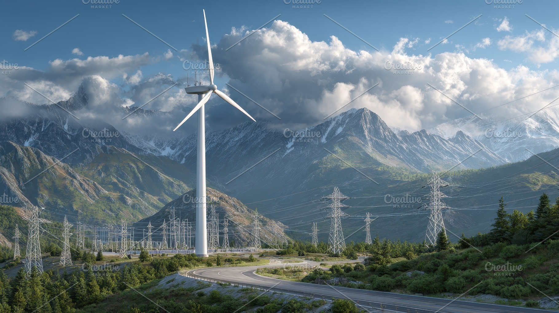 Wind Turbine Mountain Landscape Rene, a Photo by Pixeness Studio