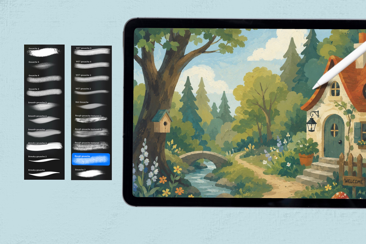 20 Gouache Brushes for Procreate, a Brush Add-On by badrusblue (Photo 6 of 7)