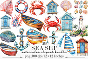 Watercolor Sea Set Clipart, an Illustration by Designking (Thumbnail 1 of 5)