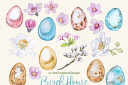 Watercolor Birdhouse Clipart Set, a Seasonal Illustration by ArtCreationsDesign (Thumbnail 4 of 12)