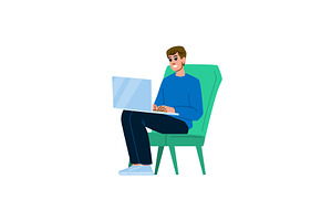 Smiling freelancer working remotely, a Person Illustration by pikepicture