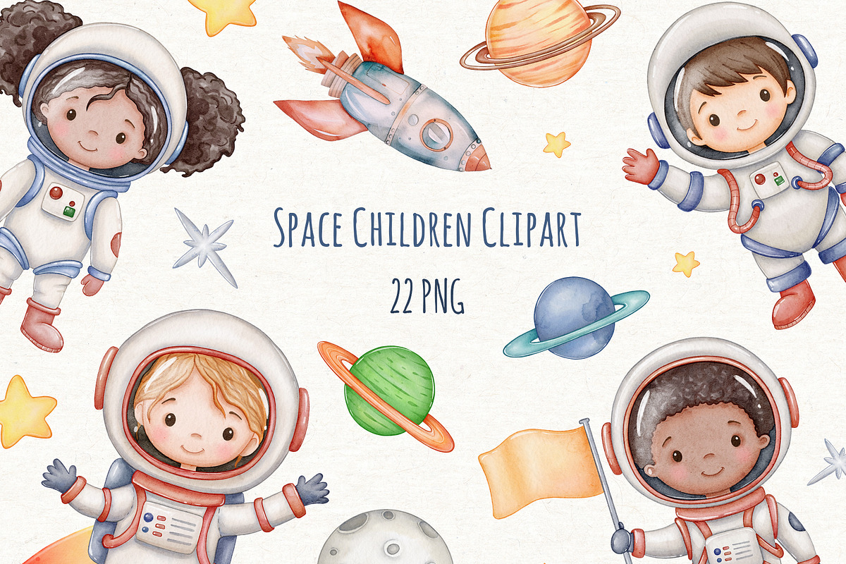 Astronaut Space Watercolor Clipart, an Object Illustration by ekossa_art (Photo 1 of 6)