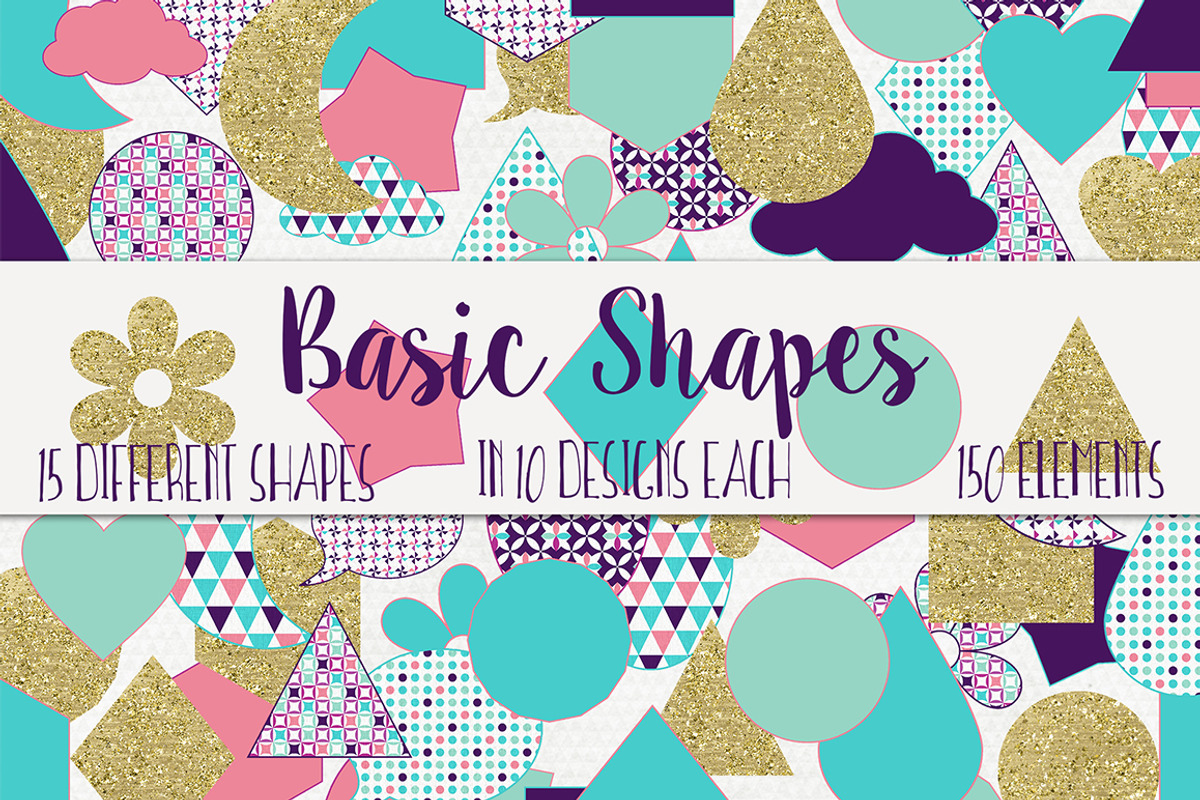 Basic Shapes Elements Purple & Gold, an Object Graphic by ClipartBrat Graphics (Photo 1 of 4)
