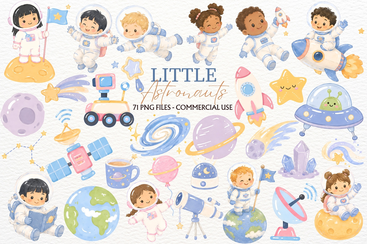 Outer Space Clipart Kids Astronauts, an Object Illustration by SugarCloudStudioArt (Photo 1 of 6)