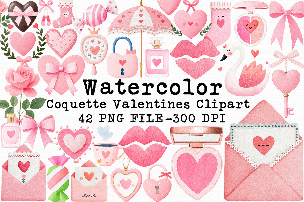 Coquette Valentines Clipart, an Illustration by Libby Wishes (Photo 1 of 7)