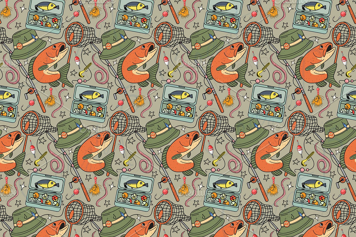 Fishing Seamless Pattern, a Pattern Graphic by Coastal 5 Designs (Photo 2 of 3)