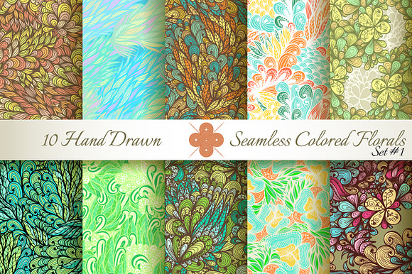10 Colored Seamless Florals. Set 1