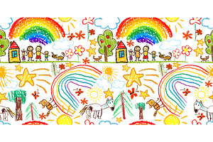 Cute kid doodle pattern. Seamless, a Texture Illustration by Nenahliadava Design