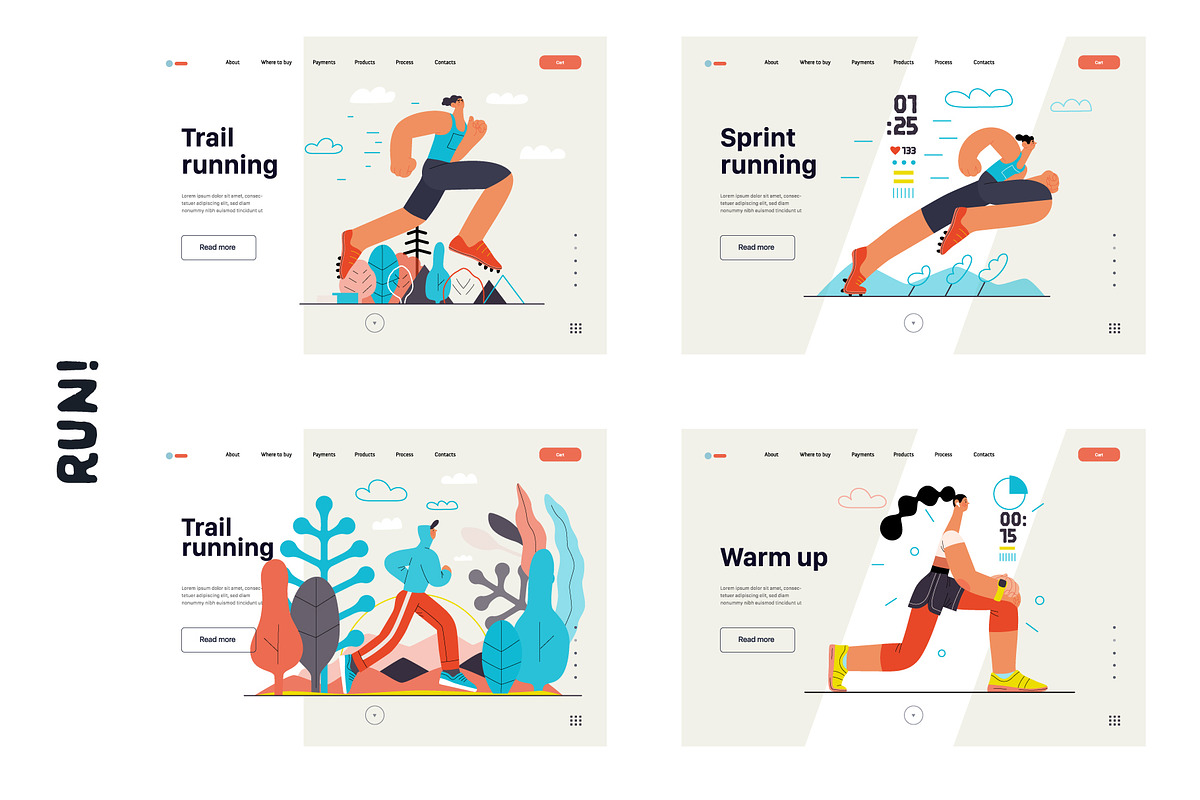 RUN! flat vector illustrations set, a Templates & Theme by Grivina's shop (Photo 12 of 24)