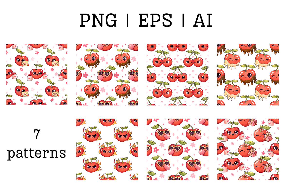 Cute Cherry Clipart Set pattern, a Food Illustration by Bielousova Art (Photo 3 of 4)