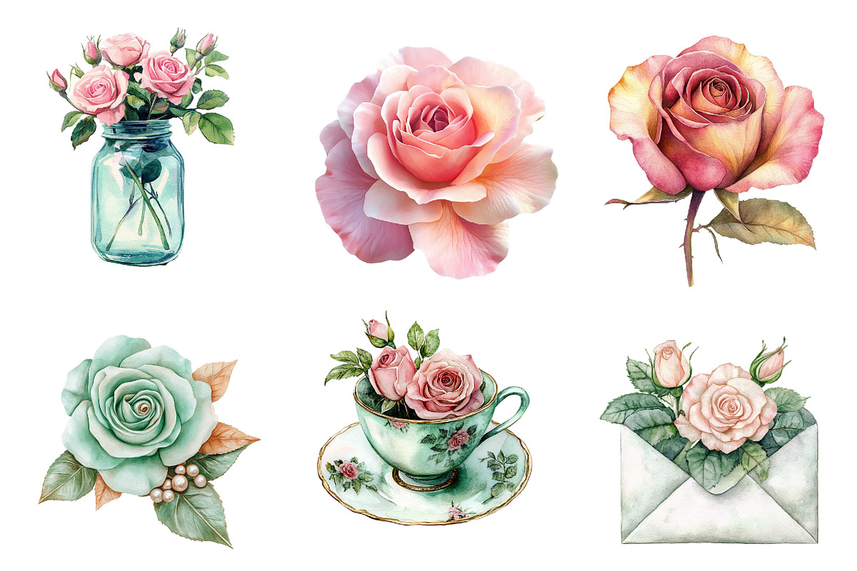 Mint and Pink Rose Garden Sublimatio, an Illustration by CreationArt (Photo 5 of 5)