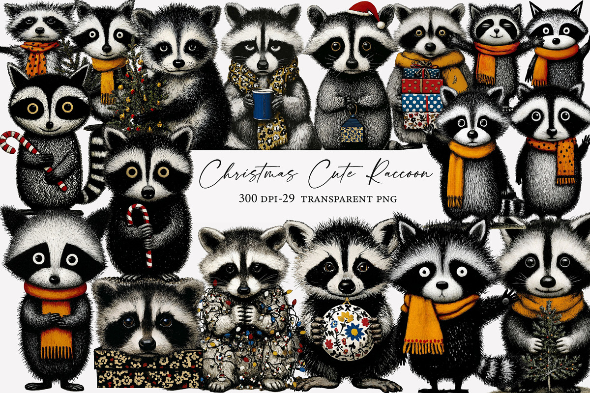 Christmas Cute Raccoon Clipart, an Illustration by Designworld (Photo 1 of 5)