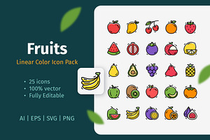 25 Fruits Linear Color Icon Pack, an Emoji Icon by Bilicube Studio