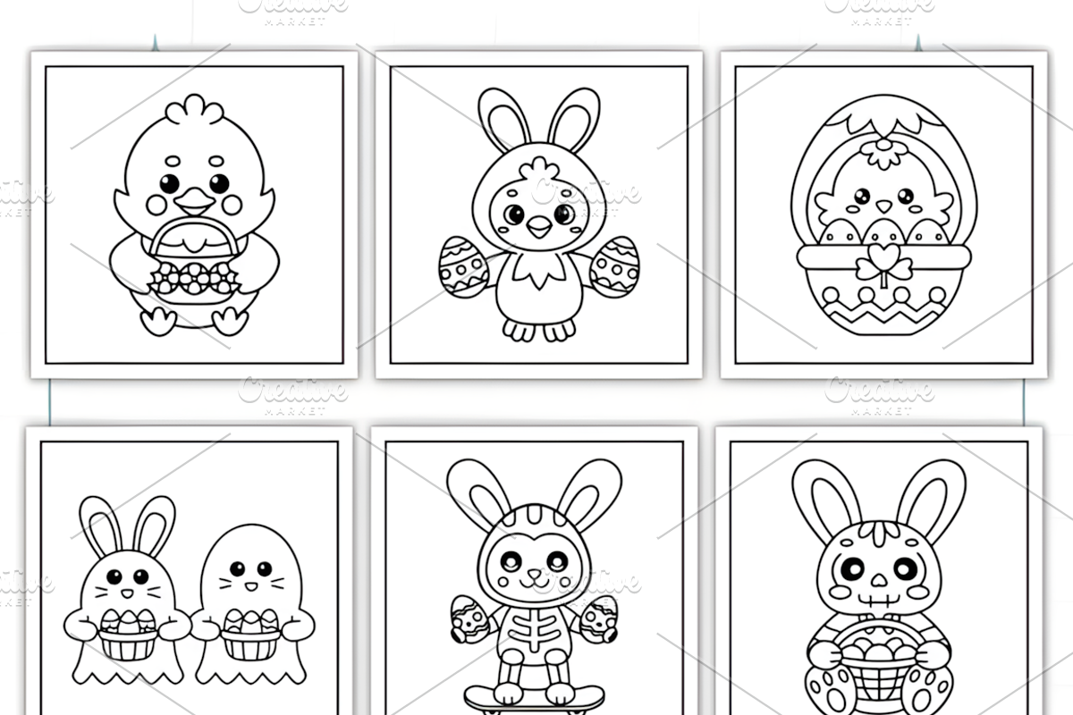 Spooky Easter Coloring Pages, a Seasonal Illustration by Ink Gallery (Photo 9 of 9)